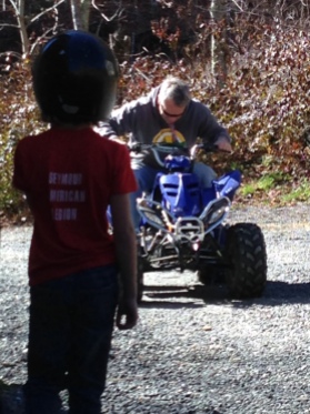 Ummm... This happened... (My father on a child's ATV)