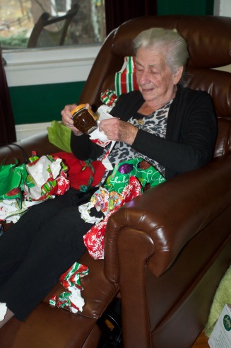 Oma got a little bit lost in all of the wrapping paper on Christmas day.